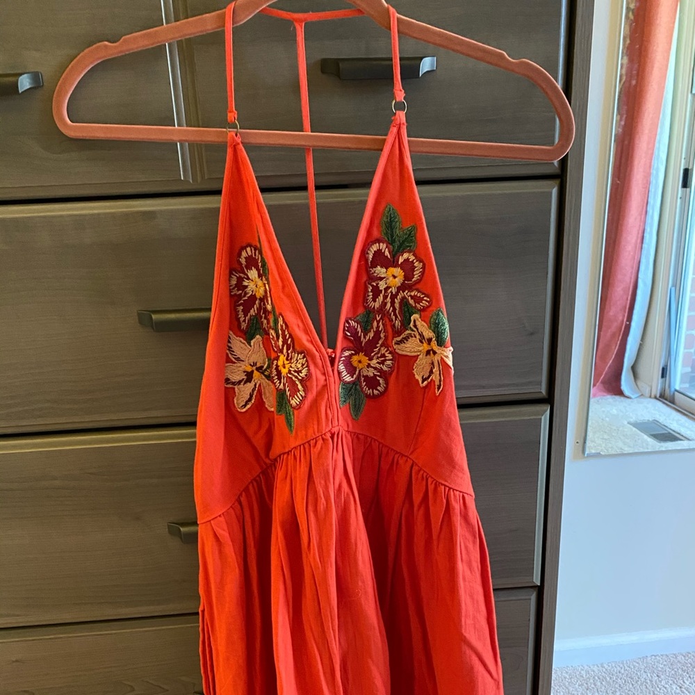 Free People Red Embroidered Racer-back Dress